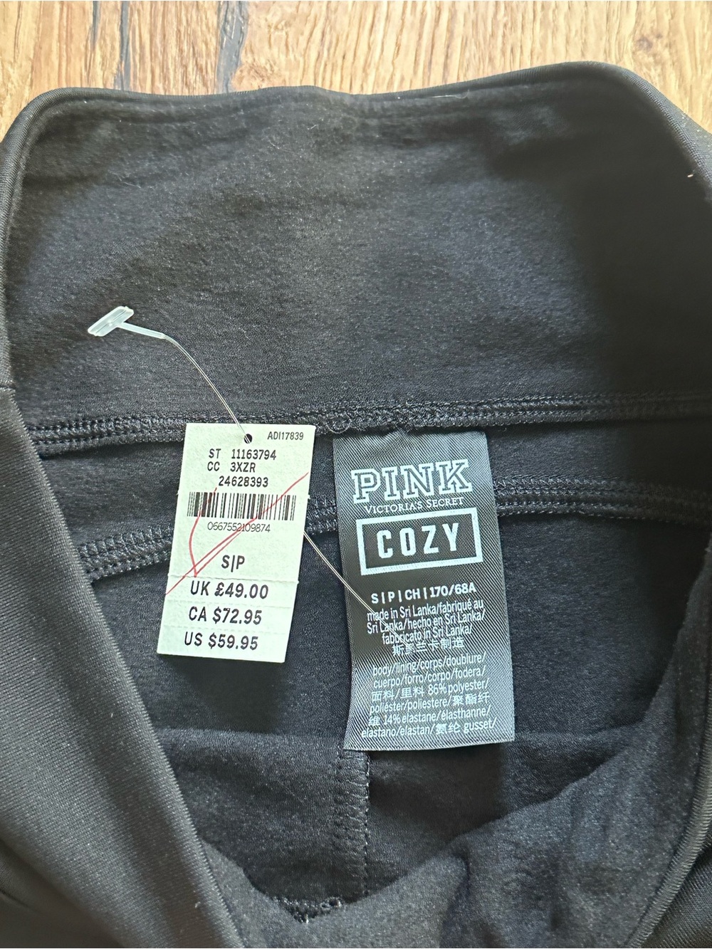 NWT PINK fleece Black Active Leggings - Picture 2 of 2